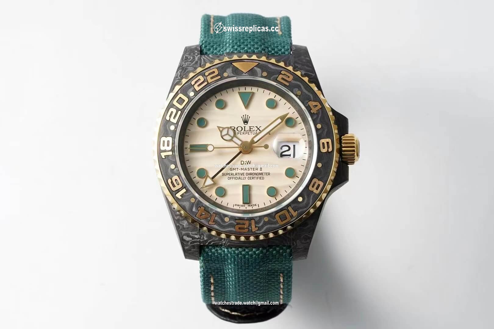 Rolex GMT-MASTER II Diw Carbon Fiber Case Green Fabric Strap