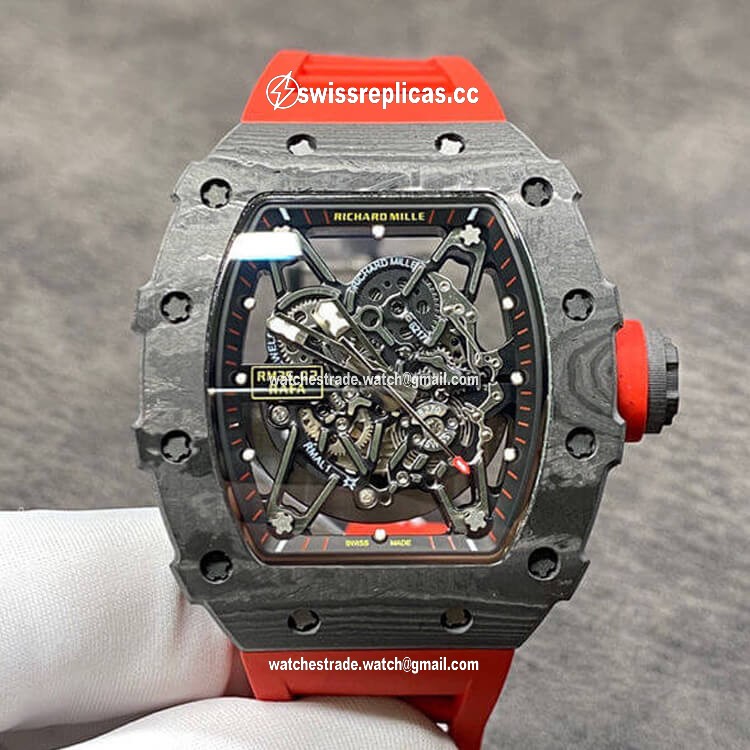 Richard Mille RM35-02 KV Factory Carbon Fiber Red Rubber Strap