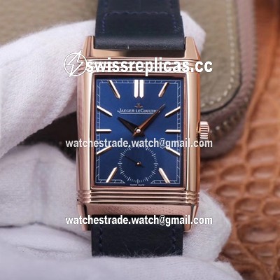 Jaeger LeCoultre Reverso Tribute Double-sided Double Time Zone Flip MG Factory Rose Gold Blue Dial