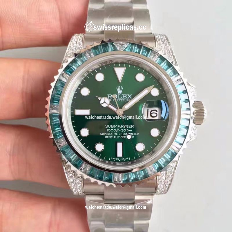 Rolex Submariner Date 116610LV Noob Factory V9 Green Dial Diamond