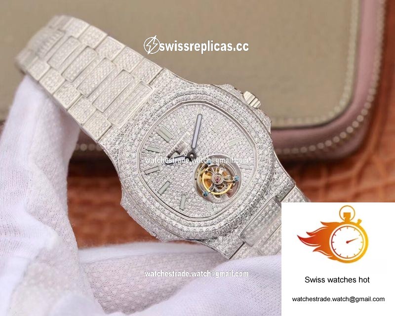Patek Philippe Nautilus Jumbo 5711 Tourbillon R8 Factory 18K White Gold Diamond Dial 2