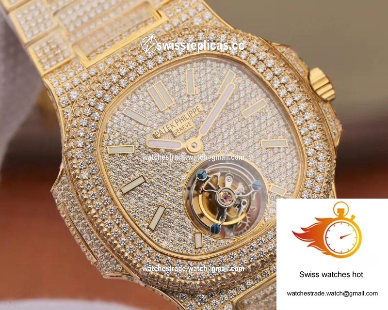 Patek Philippe Nautilus Jumbo 5711 Tourbillon R8 Factory 18K Yellow Gold Diamond Dial 4